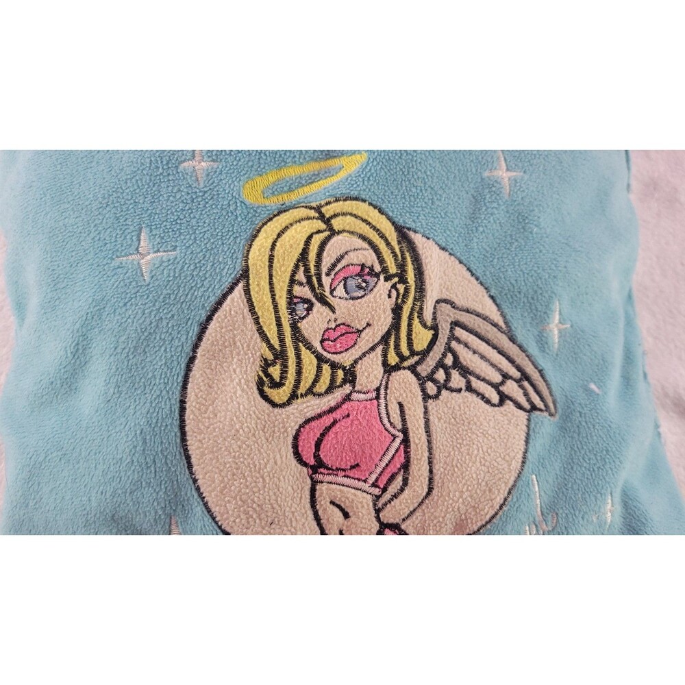 Y2K Blue Angel Plush Pillow 15x15 Embroidered Blonde Aesthetic Fleece Star Decor - Picture 4 of 12